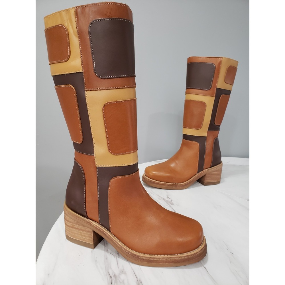 NEVER WORN HAS SOME SCUFFS Dingo Patches Leather Boots Mod 70s Festival Hippie